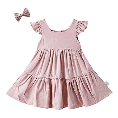 ANATA Baby Girls Linen Dress Flower Girl Ruffle Dresses Kids Birthday Party Outfits