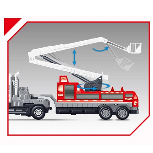 Image of Friction Powered Fire Safety Transport Truck for Kids Boys Girls Die cast Alloy Fire Rescue Truck with Rotating Ladder Crane Toy Pull Back Vehicle Miniature Car Gift (Pack of 1, Multicolor)