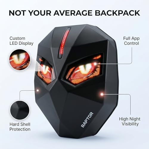 Image of MORPH RAPTOR VYRO Smart LED Backpack with App-Controlled RGB Eye Display | Hard Shell Anti-Theft Laptop Backpack for Riders & Gamers | USB Powered (Power Bank Not Included)