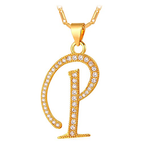 U7 Initial Necklace for Women, Gold/Platinum Plated CZ Crystal Letter A-Z Pendant Necklace, Shiny 20 Inch Name Chain Dainty Personalized Jewelry for M