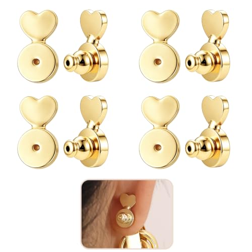 8PCS 14K Gold Earring Backs for Droopy Ears Hypoallergenic Adjustable Heavy Earrings Lifters Backs