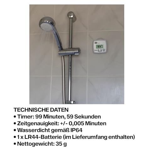 Brannan Digitaler wasserfester Dusch-Timer, dampfsicher, Badezimmer, Nassraum