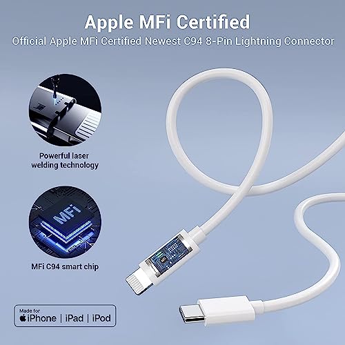 Quntis USB C to Lightning Cable, 3 Pack 6ft iPhone 14 Charger Cord MFi Certified, PD iPhone Charger Cable, Lightning to Type C Fast Charger Cord for iPhone 14 13 12 11 Pro X XS XR 8 iPad, AirPod,White