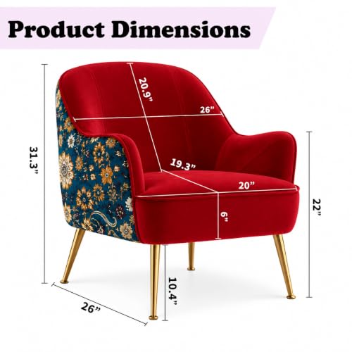 Image of Modern Accent Chair with Pouf | Fabric Armchair & Matching Footstool with Golden Legs | Comfortable Lounge Chair Set for Living Room, Bedroom & Home (Yellow, Big Zara Floral with Puffy)