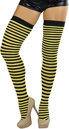 Image of ToBeInStyle Women's Opaque Hosiery Thin Striped Thigh High Long Stocking