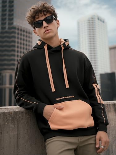 Image of Bewakoof Heavy Duty 1.0 Men's Color Block Oversized Fit Full Sleeve Cotton Blend Hoodies