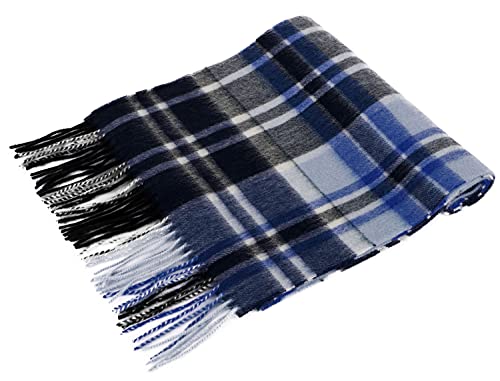 ANDORRA Soft Warm Men's Winter Cashmere Plaid Scarf with Gift Box Blue Long Classic Stripe Mens Scarf Cashmere Scarfs for Men Scarf Scarves for Men, Blue/Black Plaid
