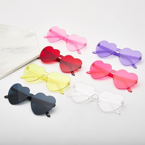 20 Pack Heart Sunglasses for Women Candy Transparent Rimless Bulk Heart Shaped Glasses for Bachelorette Party Favors4