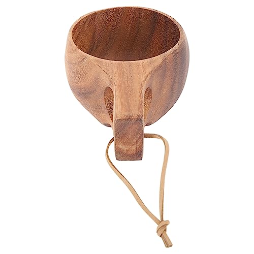 UPQRSG 220 Ml Holz Campingbecher, Traditionelles Nordisches Holzdesign, Wärmeisolierende, Fein Polierte Kaffeetasse mitGriff, Tragbarer Holzbecher Trinkbecher für Outdoor Wanderungen(A)