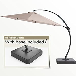 Lausaint home outdoor patio umbrella with base included 11 ft deluxe curvy cantilever umbrella heavy duty offset hanging umbrella with 360 rotation for market pool garden backyard deck beige  urban country home decor