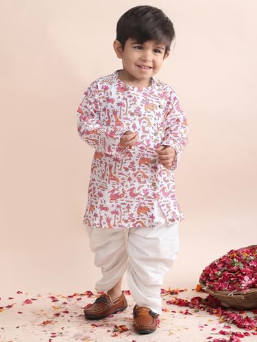 Image of POLKA TOTS Premium Cotton Dhoti Kurta Set for Kids Boys | Traditional Angrakha Style Ethnic Wear for Boys | Kurta Dhoti Set for Kids | Festive & Wedding Clothing Set for Baby