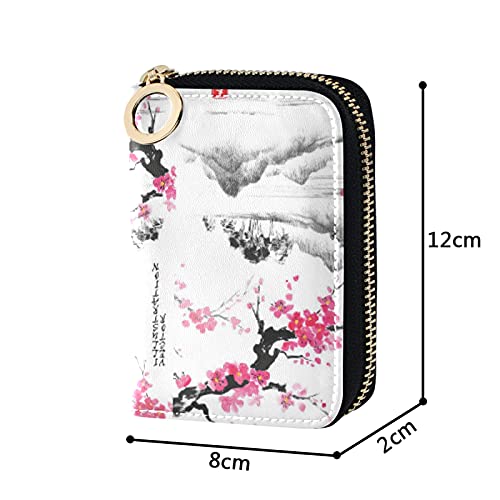 Cherry Blossom Japanese Mountain Fuji Credit Card Coin wallet, RFID Blocking Compact Women Leather Card Holder, Key Change Organizer, Zipper Purse Clutch Pouch Pocket4