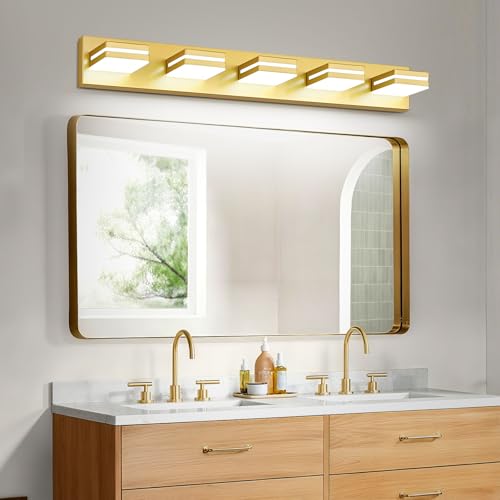 Image of Modern LED Gold Acrylic Bathroom Lights Fixtures 5-Light