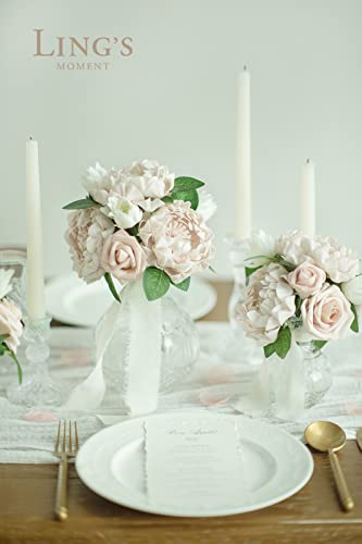 Ling's Moment Peonies Artificial Flowers Nude Wedding Flowers Fake Foam Roses 16Pcs 4" W/Stem For Diy Wedding Decor Centerpieces Arrangements Bouquets #TOP2