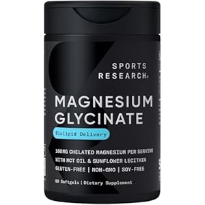 Sports Research® Magnesium Glycinate – Supports Restful Sleep & Enzymatic Processes – 160 mg Chelated Magnesium – Liquid Softgel – 60 Count