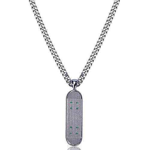 Moca Jewelry Iced Out Skateboard Pendant Necklace 18K Gold Plated Bling CZ Simulated Diamond Hip Hop Rapper Chain Necklace for Men Women (silver)