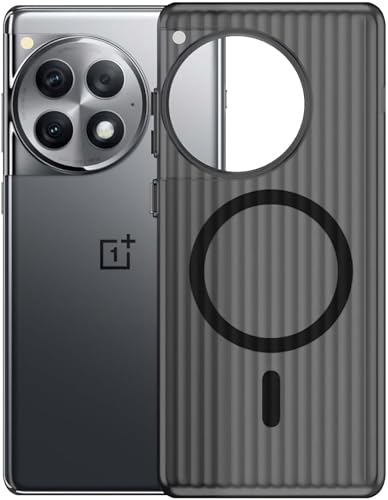 Image of Kapa Matte Magnetic Wave Grip Back Cover for OnePlus 12 | [MagSafe Compatible] Wireless Charging, Slim, Metal Buttons Frosted Back Case (Grey)
