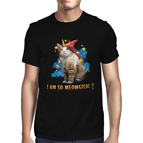 1Tee Mens Caticorn Meowgical Unicorn Cat T-Shirt Black Small