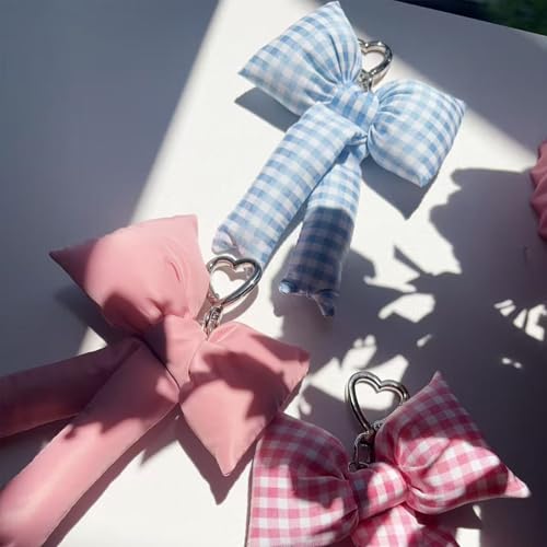 Image of Pink Bow Keychain Bag Charms Y2K Bowknot Plaid Keychains Coquette Aesthetic Purse Handbag Backpacks Charms (Blue 1)