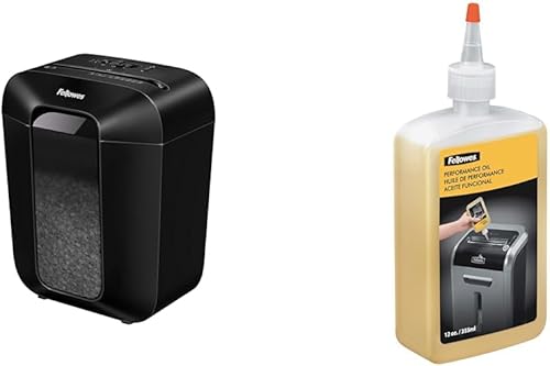 Fellowes LX41-DB - Trituradora de papel de microcorte de 8 hojas para oficina en casa y aceite de trituradora Powershred Performance, botella de