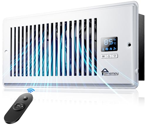 Pomeney Register Booster Fan, Fits 4” x 10” 140CFM with Remote Control, Smart Vent Fan Booster with Adjustable 10-Speed Control, Quiet Heating Cooling with Thermostat Control for Wall, Floor