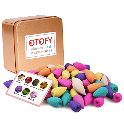 Otofy 70 Pcs Backflow Incense Cones Waterfall Incense Jasmine Incense Osmanthus Lavender Green Tea Rose Sandalwood Mixed Natural Stick Kitchen Fountain Fragrant Cone (Mixed Incense/Box) #TOP1