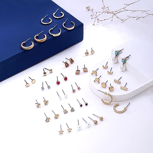 Image of Yellow Chimes Earrings for Women and Girls | Fashion Gold Stud & Hoop Set | Gold Plated Hoop & Studs Earring | Western Hoop Earrings Combo | Birthday Gift for Girls & Women Anniversary Gift for Wife