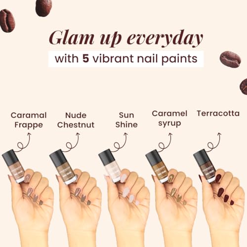 Image of Coloressence Coffee Coats Nude Nail Paint Kit, Set of 5 with FREE Nail Polish Remover | Glossy Finish | Quick Dry | Chip Resistant