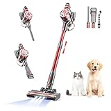 Cordless Vacuum Cleaner,Vacuum Cleaners for Home with Super Suction,Lightweight Stick Vacuum with 35 Mins Runtime,Rechargeable Cordless Vacuum for Carpet, Tile, Pet Hair, Hardwood Floors(Red)
