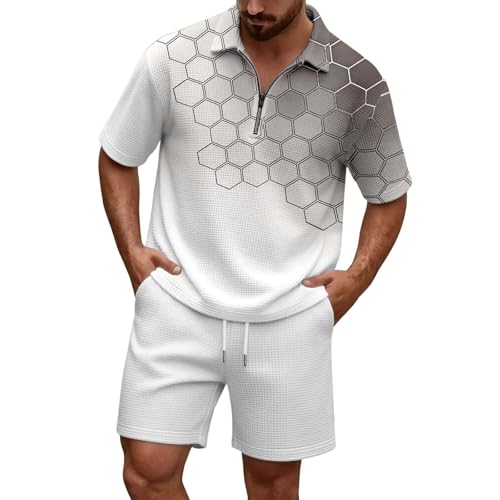 Survêtement gaufré 2 pièces pour homme avec polo et short ample d'été