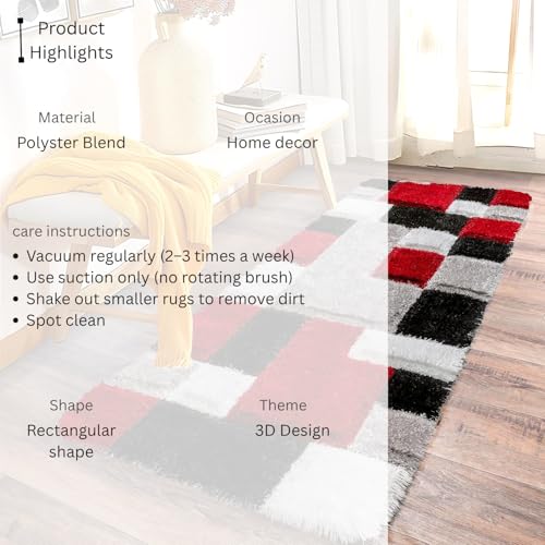 Image of Carpet for Hallway, Kitchen, and Modern InteriorsCarpetCozy Shag Runner for Living Room, Bedroom & Office Decor ETC Size 2x5 feet, Patten-Solid Red Box