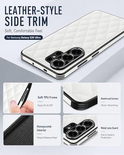 Coque Samsung S26 Ultra étui cuir PU matelassé anti-choc blanc