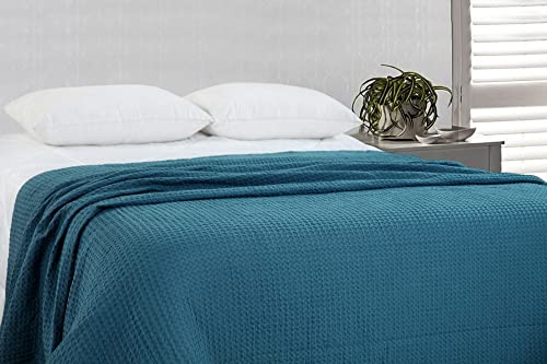 Hillfair 100% Combed Cotton Blanket–102X108 Inch California King Size Bed Blankets– Warm Soft All Season Breathable Blankets– Extra Large Oversized California King Blanket- Teal Blue Cotton Blankets #TOP3