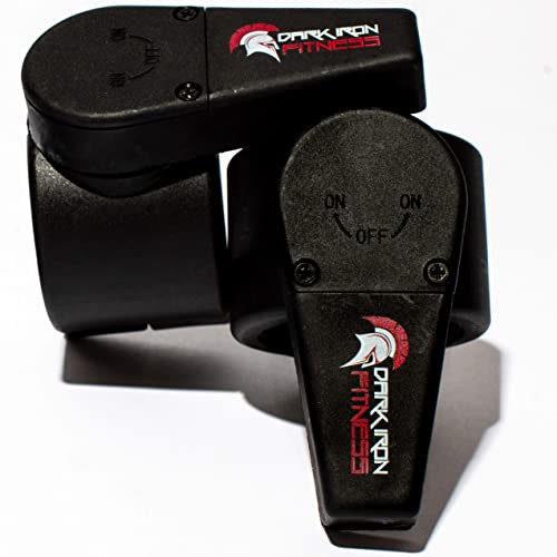 Dark Iron Fitness Barbell Clamps 2 Inch – 1 Pair of Olympic Size Weight Barbell Collars, Professional Weightlifting Plate Clips with Quick Release Spring Lock to Hold Weights on Bars – Black