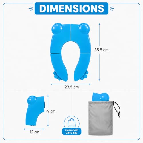 Image of Kids Station Baby Portable & Foldable Baby Unisex Potty Training Toilet Seat with Non-Slip Base, Splash Guard, and Storage Hook-Ideal for 0-6 Year Child, Travel-Friendly (Blue, Foldable Potty Seat)