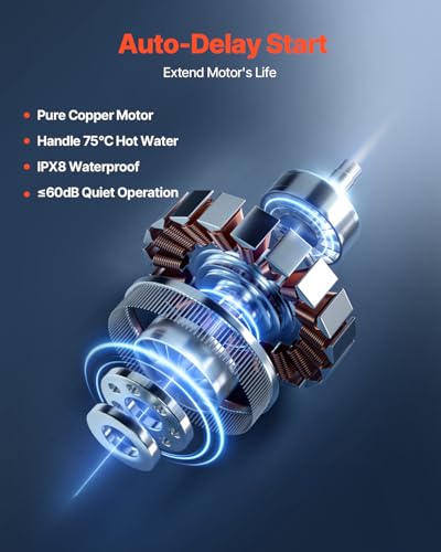 Image of VEVOR Macerator Pump, 500W, 29 GPM Flow, 26 ft /8 m Head, Macerator Sewerage Toilet Pump with 4 Water Inlets, Waste Water Disposal Upflush Machine for Kitchen, Basement, Shower, Sink, Laundry, Bathtub
