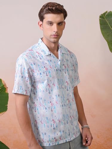 Image of Locomotive Men's Relaxed Fit Shirts | Printed | Half Sleeves | Cuban Collar | Casual Shirts | Stylish Shirt
