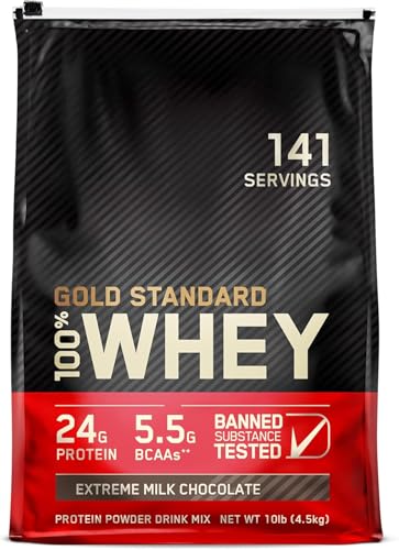 Gold Standard 100% Whey Protein Powder | Whey Protein Isolate Sourced, Fast Digesting | 24g Protein, 5.5g Naturally Occurring BCAAs | Low Carb, Low Sugar, Gluten Free | 141 Servings, 10LB (Extreme Milk Chocolate)