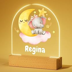 Lampara Elefante Bebe Bemaystar Lampara Personalizada con Nombre – Luz Nocturna de Elefante, Regalos para Bebes Recien Nacidos, Regalo Bebe Personalizado, Regalo Bautizo Niño, Lampara Bebe Personalizada
