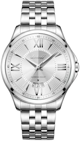 Letoff Watch for Men with Colorful Roman Numerals, Interchangeable Metal Strap (No Tools Needed), Water Resistant 100ft