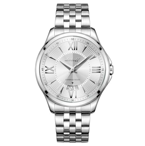 Image of Letoff Men's Analog Watch,Tool-Free Adjustable Clasp, Water Resistant 100ft, Roman Numeral Dial, Stainless Steel Case & Strap, Perfect for Business & Casual Wear