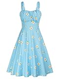 Picture of 2026 Summer Causal Light Blue Daisy Aline Swing Dress 1950s Vintage Style Print Midi Dress Light Blue-Daisy L