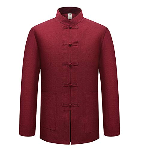 huateng Uomo Tang Suit Manica Lunga/Manica Corta Camicia, Tinta Unita Cinese Tradizionale Nazionale Costume Kung Fu Tai Chi Tops
