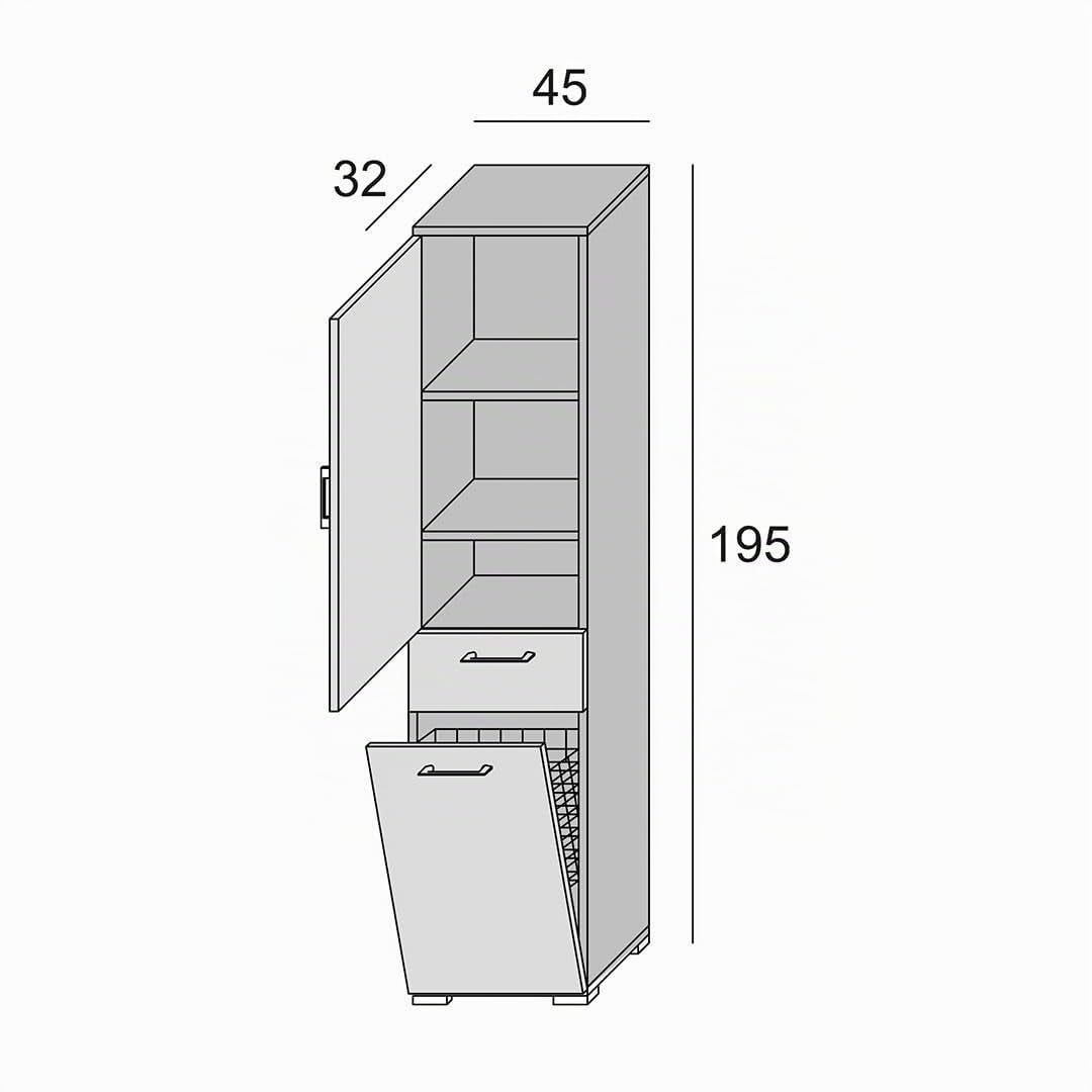 KIAMAMI VALENTINA - Weißer platzsparender Mehrzweck-Hochschrank mit Wäschekorb