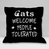 Burosev Cats Welcome People Tolerated Soft Throw Pillow Cover, Funny Cat Kitty Kitten Decorative Pil
