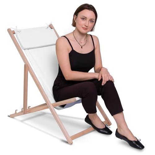 DreamRoots Liegestuhl Holz klappbar mit Kopfstütze, White