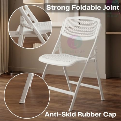 Image of Streetup India Folding Metal Chair with Nylon Seat and Backrest for Home /Kitchen /Study Chair and Restaurant /Outdoor Chair (White)
