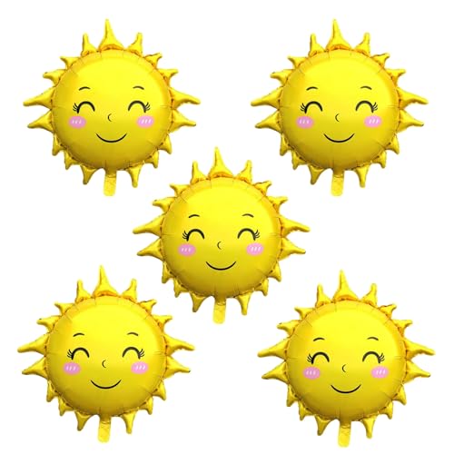 5PCS 30Inch Sun Foil Balloons Sun Mylar Balloons for Boys Girls Summer Themed Party Birthday Decorations