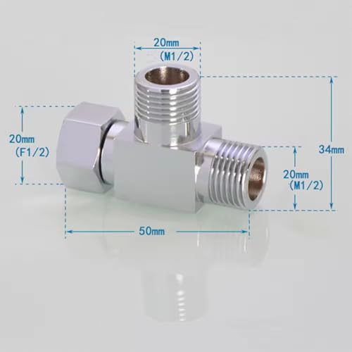 Miniatura 2 de Válvula De Cierre De Latón De 3 Vías, Distribuidor G1 2 En T, Adaptador De Ducha, Adaptador En T, Uno Puro, Dos Salidas, Desviador, Rosca Interior Y Exterior G1 2, Válvula De Cierre Para Baños