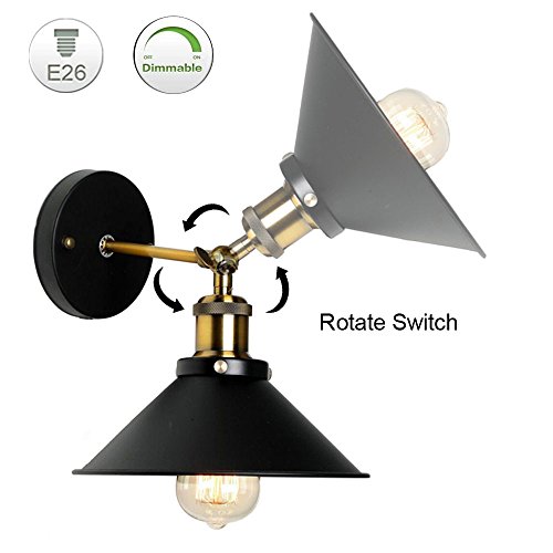 Kiven 1-Light Plug-In Dimmable Industrial Wall Sconce, Dark Bronze Finish, On/Off Rotary Switch In 6 Foot Clear Cord, Bulb Included #TOP1